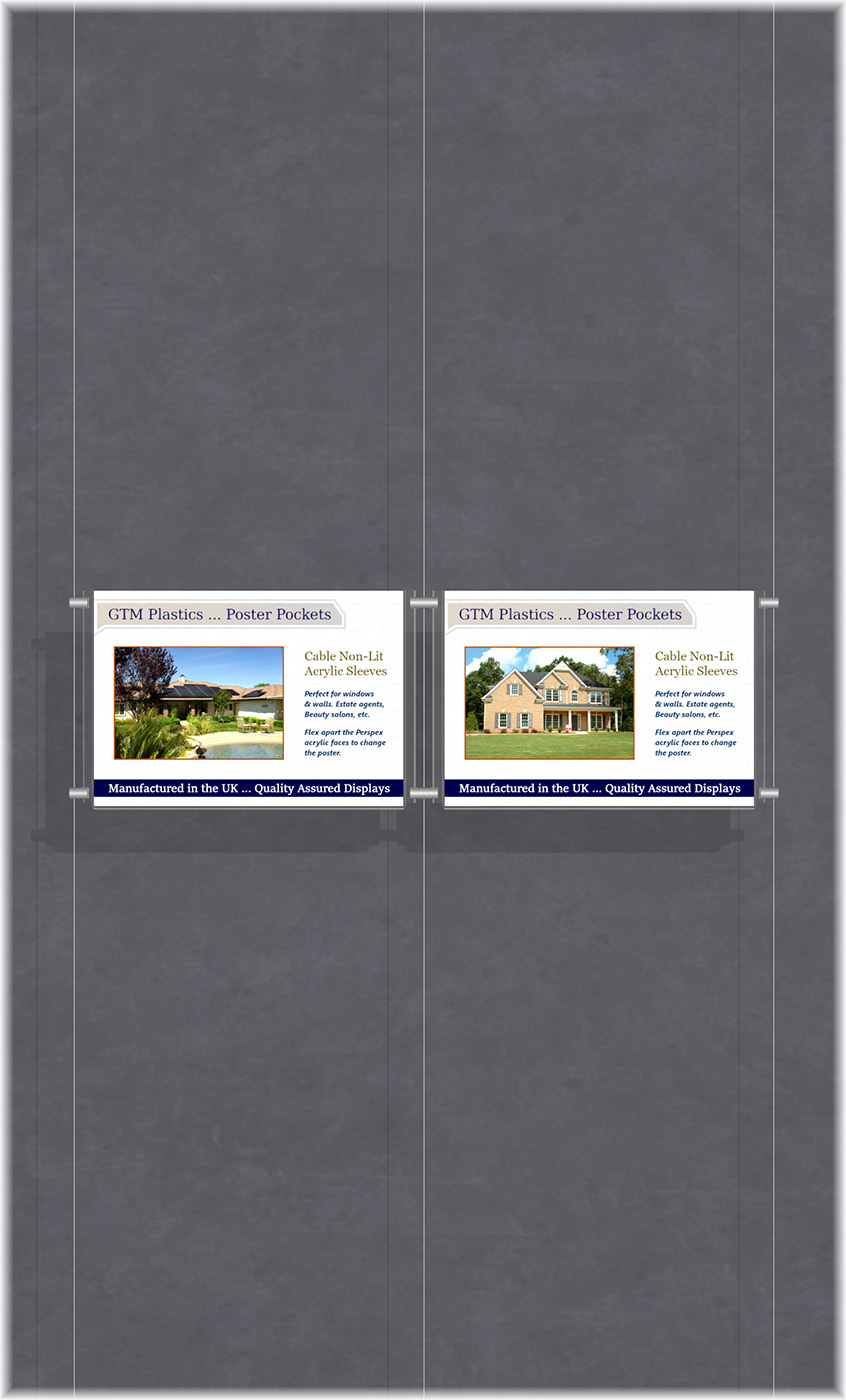 Poster Display - 2x1 Landscape single width pockets - wire suspended poster kit