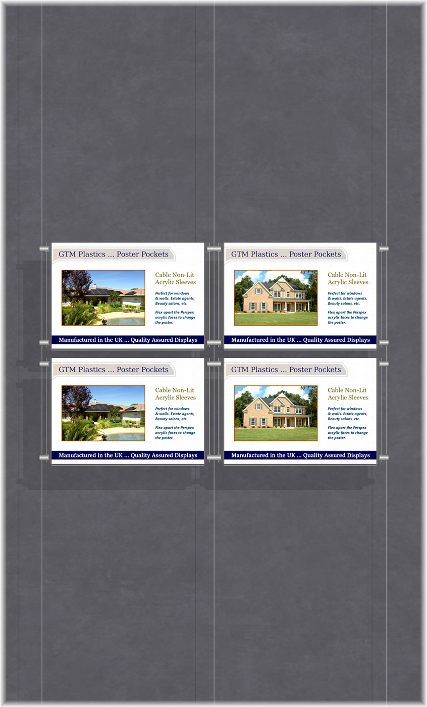 Poster Display - 2x2 Landscape single width pockets - wire suspended poster kit