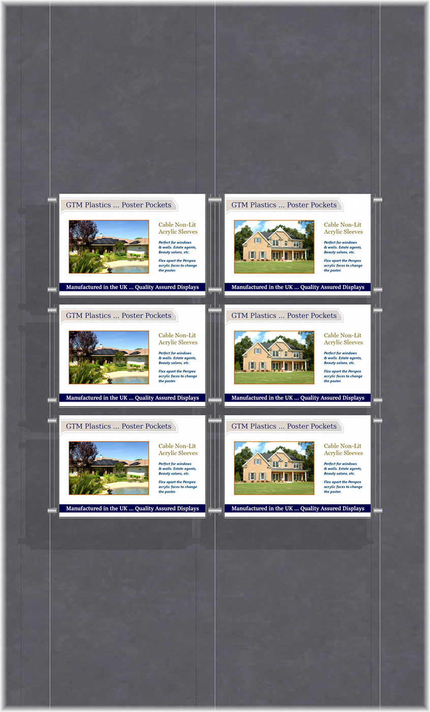 Poster Display - 2x3 Landscape single width pockets - wire suspended poster kit