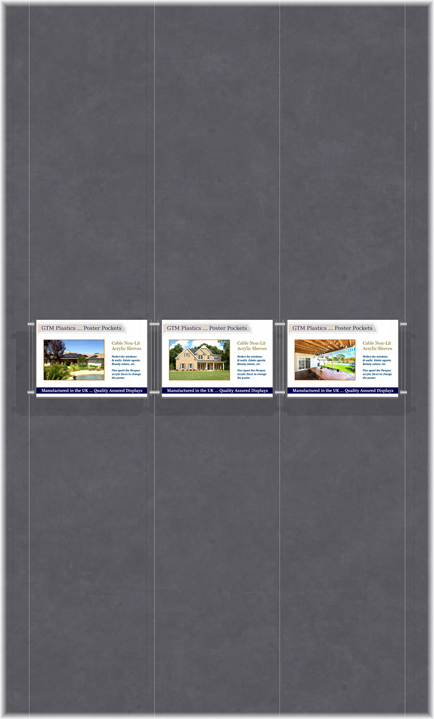 Poster Display - 3x1 Landscape single width pockets - wire suspended poster kit