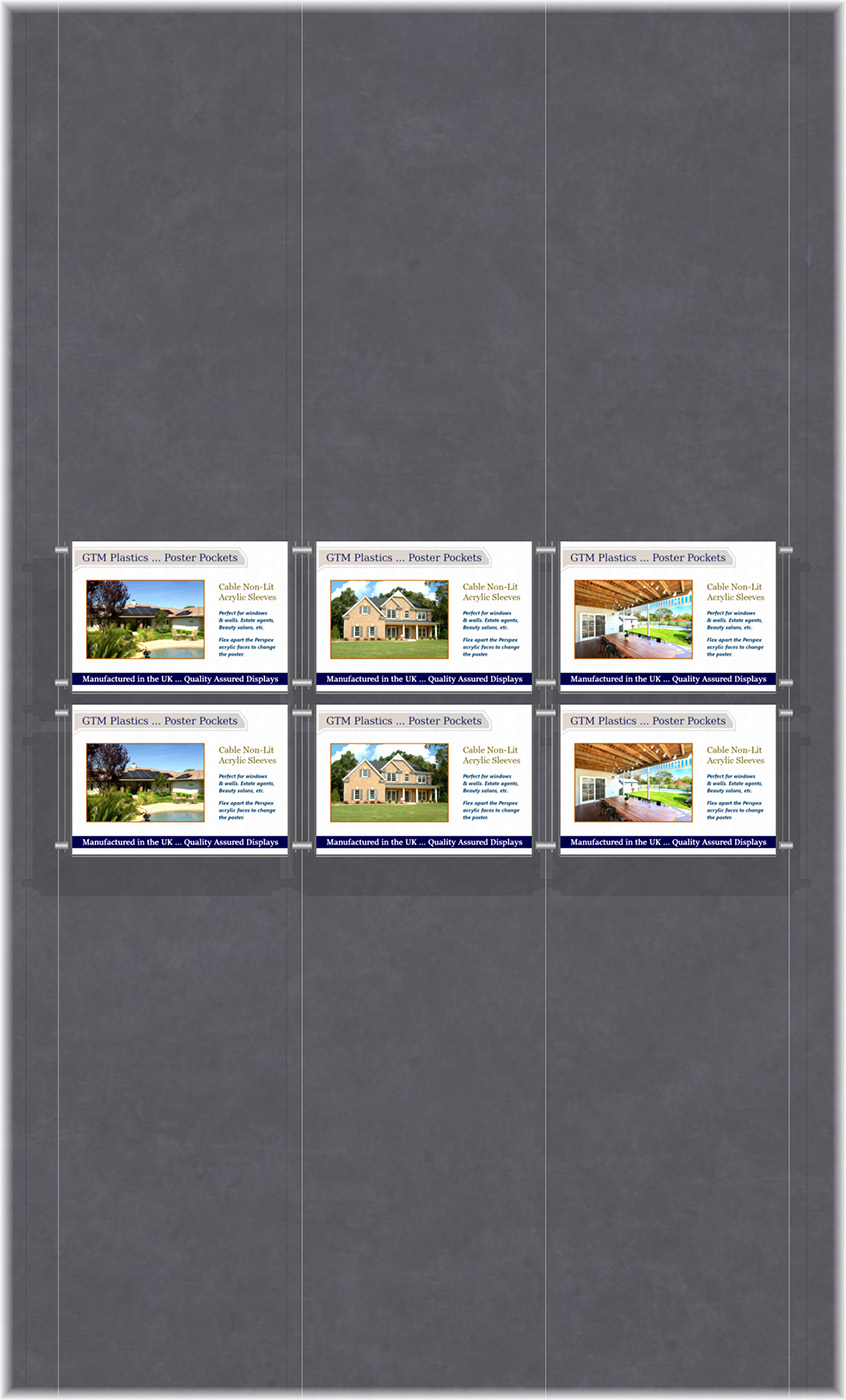 Poster Display - 3x2 Landscape single width pockets - wire suspended poster kit