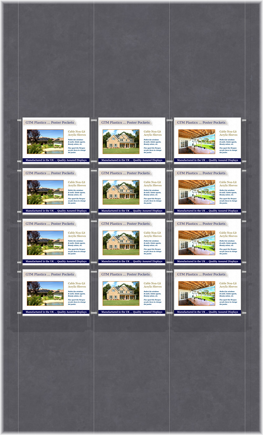 Poster Display - 3x4 Landscape single width pockets - wire suspended poster kit