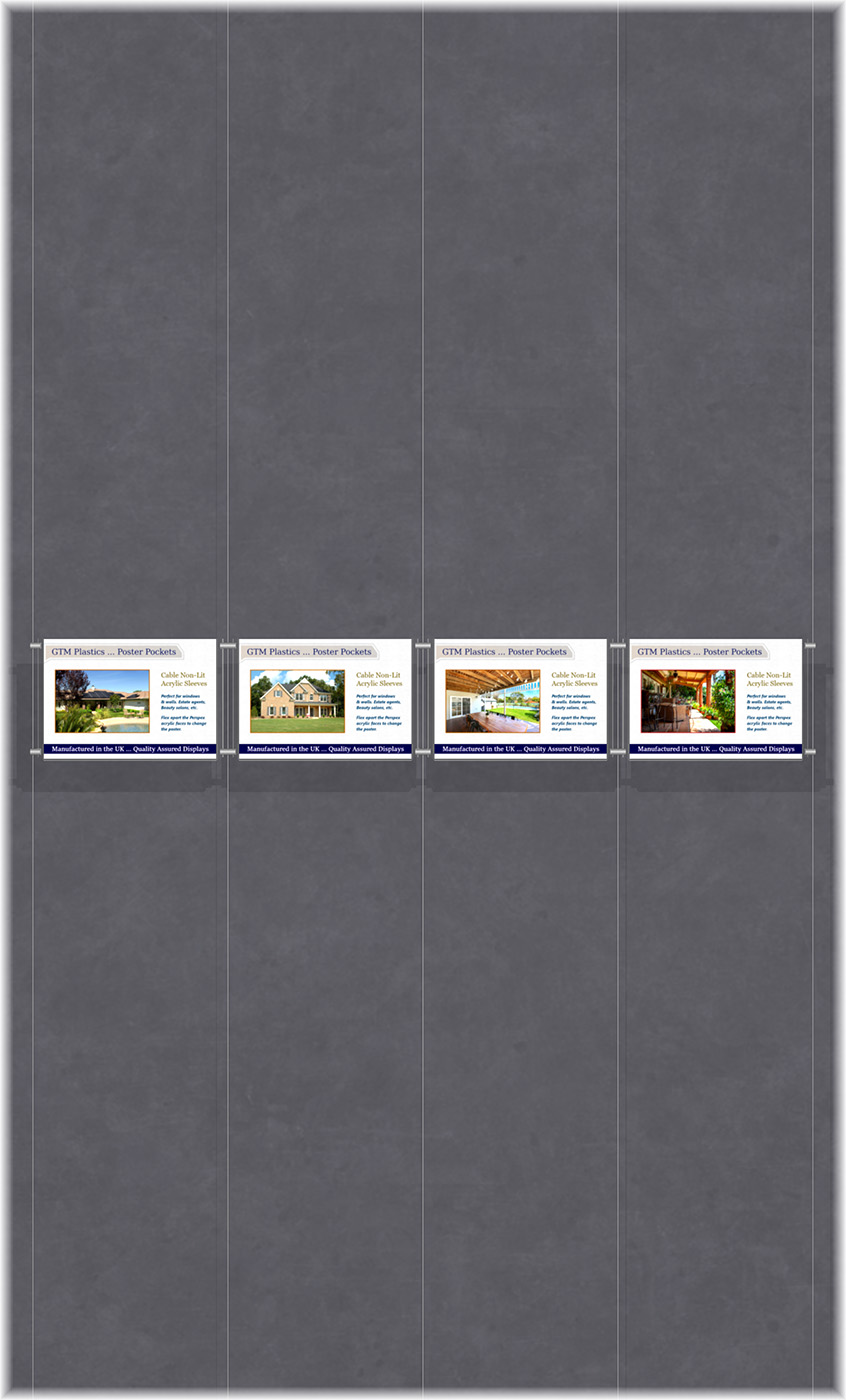 Poster Display - 4x1 Landscape single width pockets - wire suspended poster kit