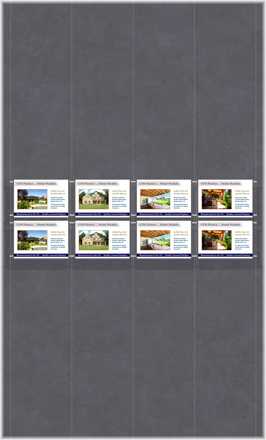 Poster Display - 4x2 Landscape single width pockets - wire suspended poster kit