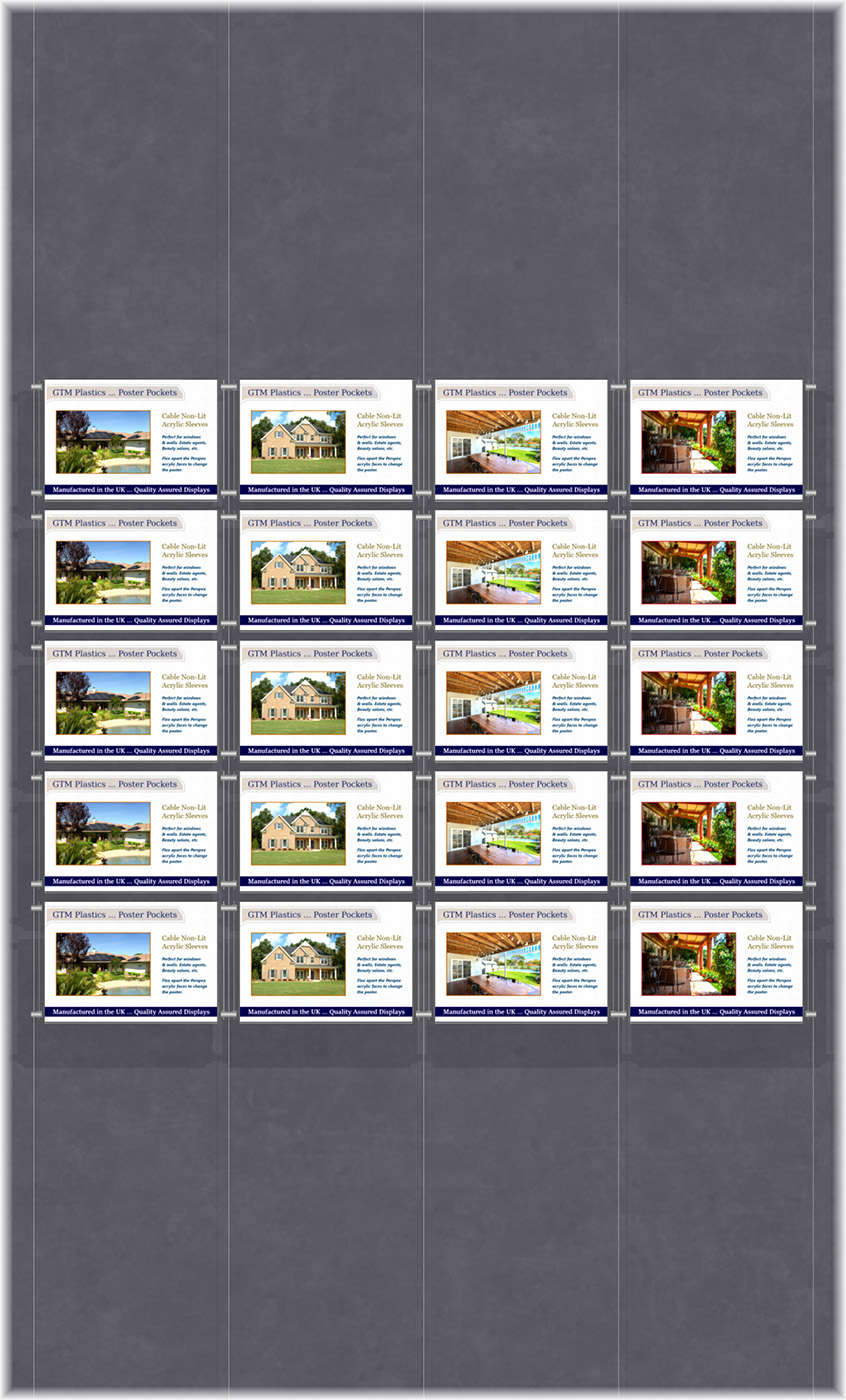 Poster Display - 4x5 Landscape single width pockets - wire suspended poster kit