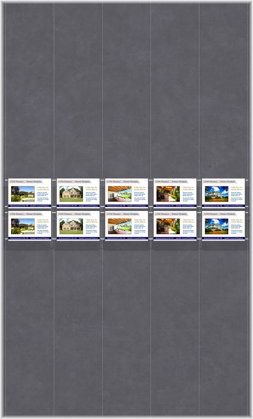 Poster Display - 5x2 Landscape single width pockets - wire suspended poster kit