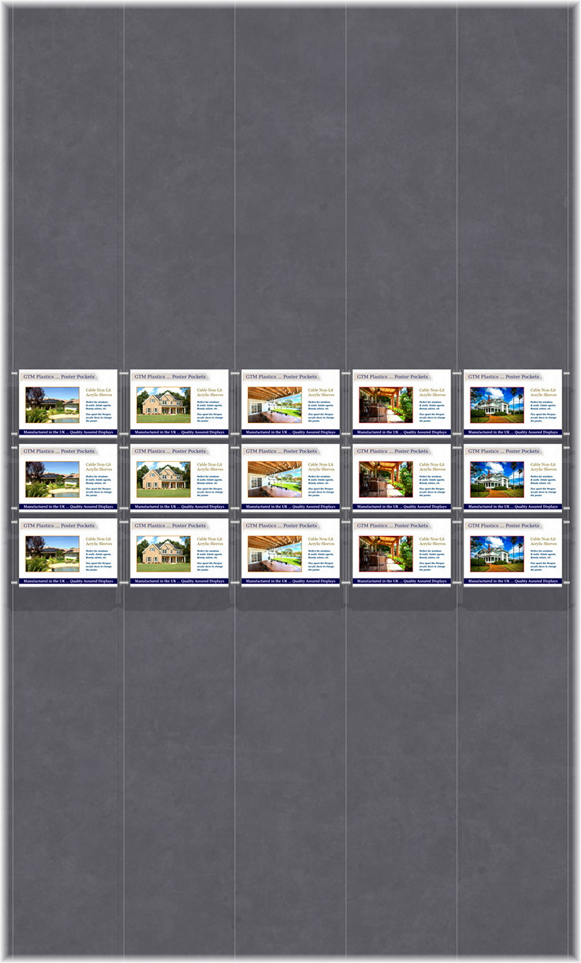 Poster Display - 5x3 Landscape single width pockets - wire suspended poster kit