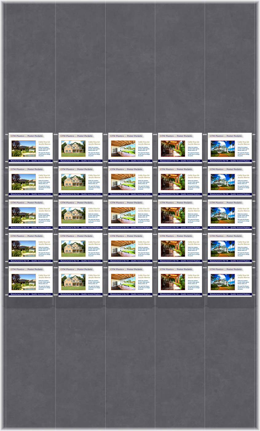Poster Display - 5x5 Landscape single width pockets - wire suspended poster kit